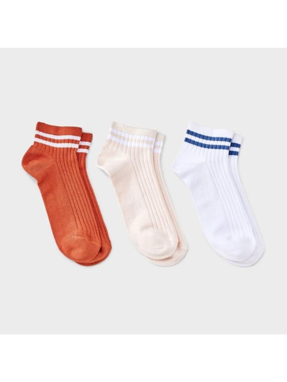 Auden Women's Varsity Striped Ribbed 3pk Ankle Socks Size 4-10